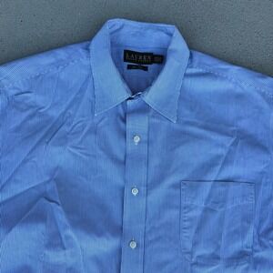 Lauren Ralph Lauren Blue Stripe Size 17.5 34/35 Non Iron Button Up Dress Shirt